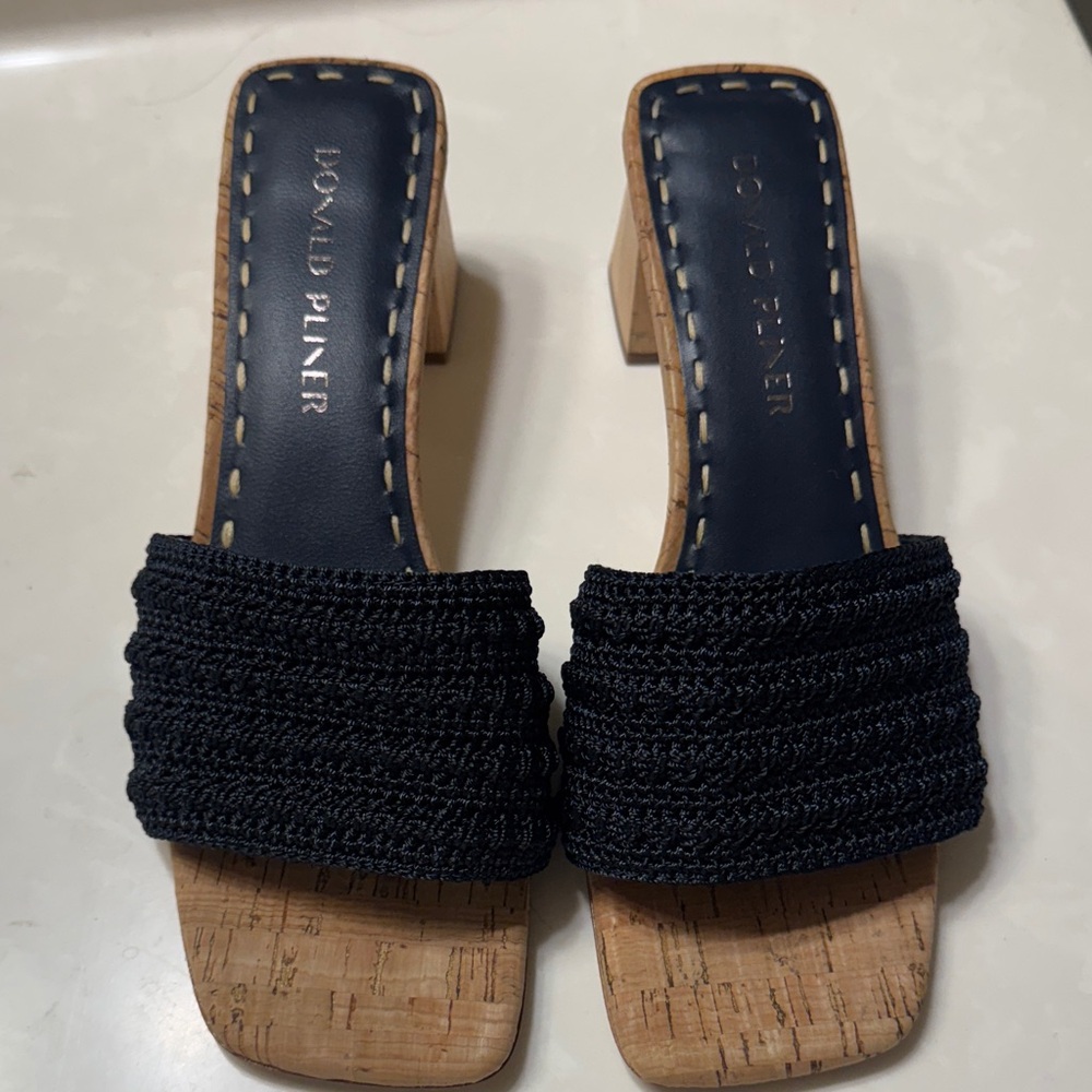 Donald J. Pliner Nayla Navy crochet Block Heel Sandal.
